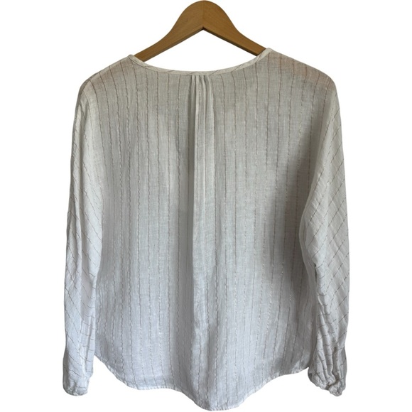 RAILS Finn Striped Linen Long Sleeve Top in Rose Gold Metallic | White Blouse S - Picture 3 of 7
